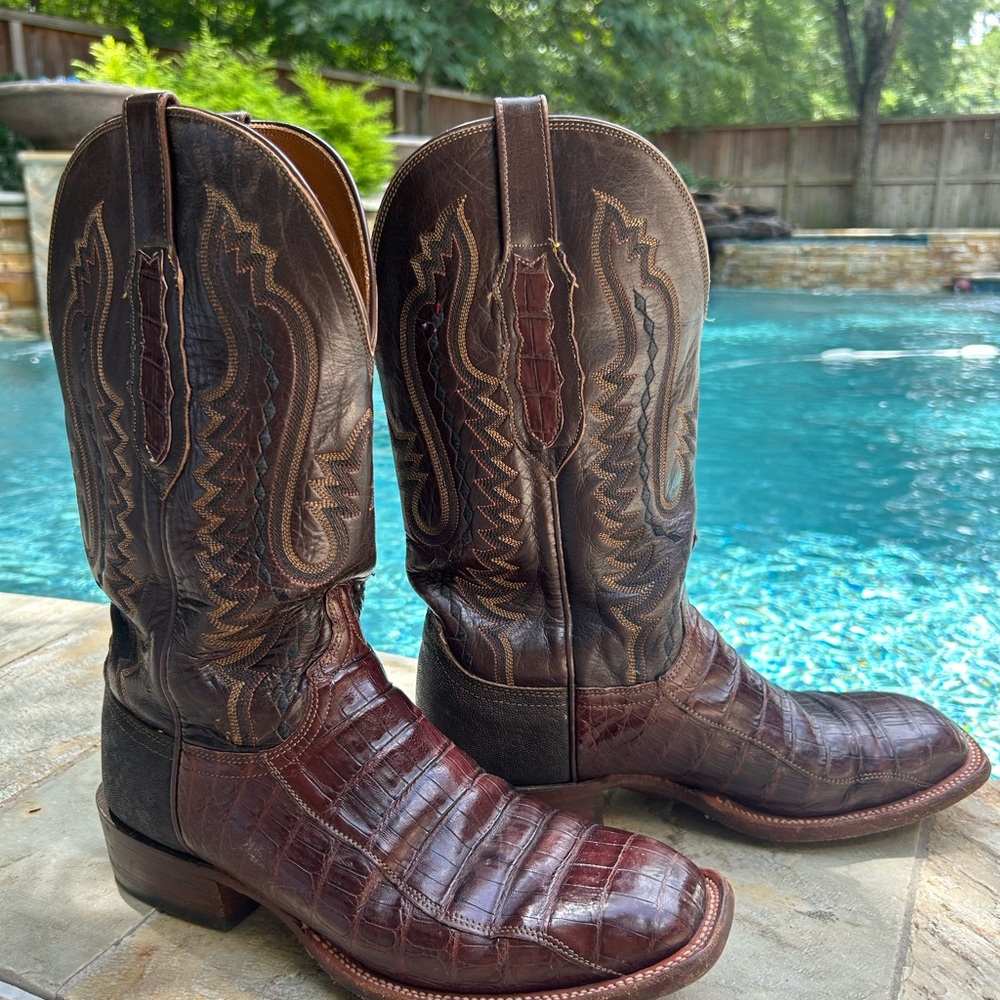 Lucchese Brown Leather Cowboy Boots Caiman 9D - Picture 5 of 16